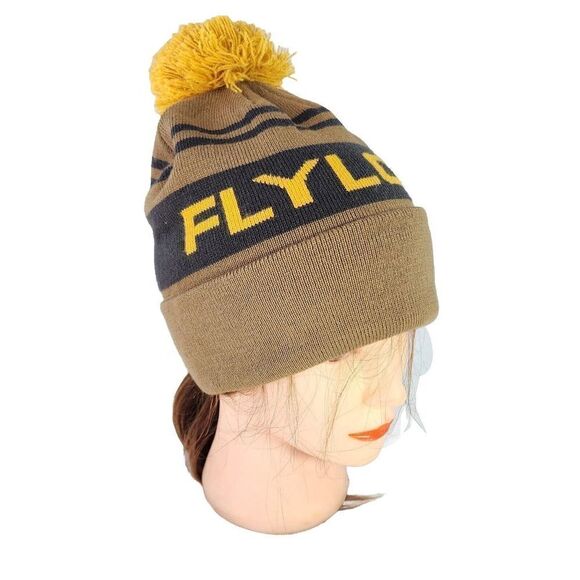 Flylow Revival Beanie Flylow OG Pom Hat Black Yellow Brown Ski Winter Beanie - Picture 1 of 5